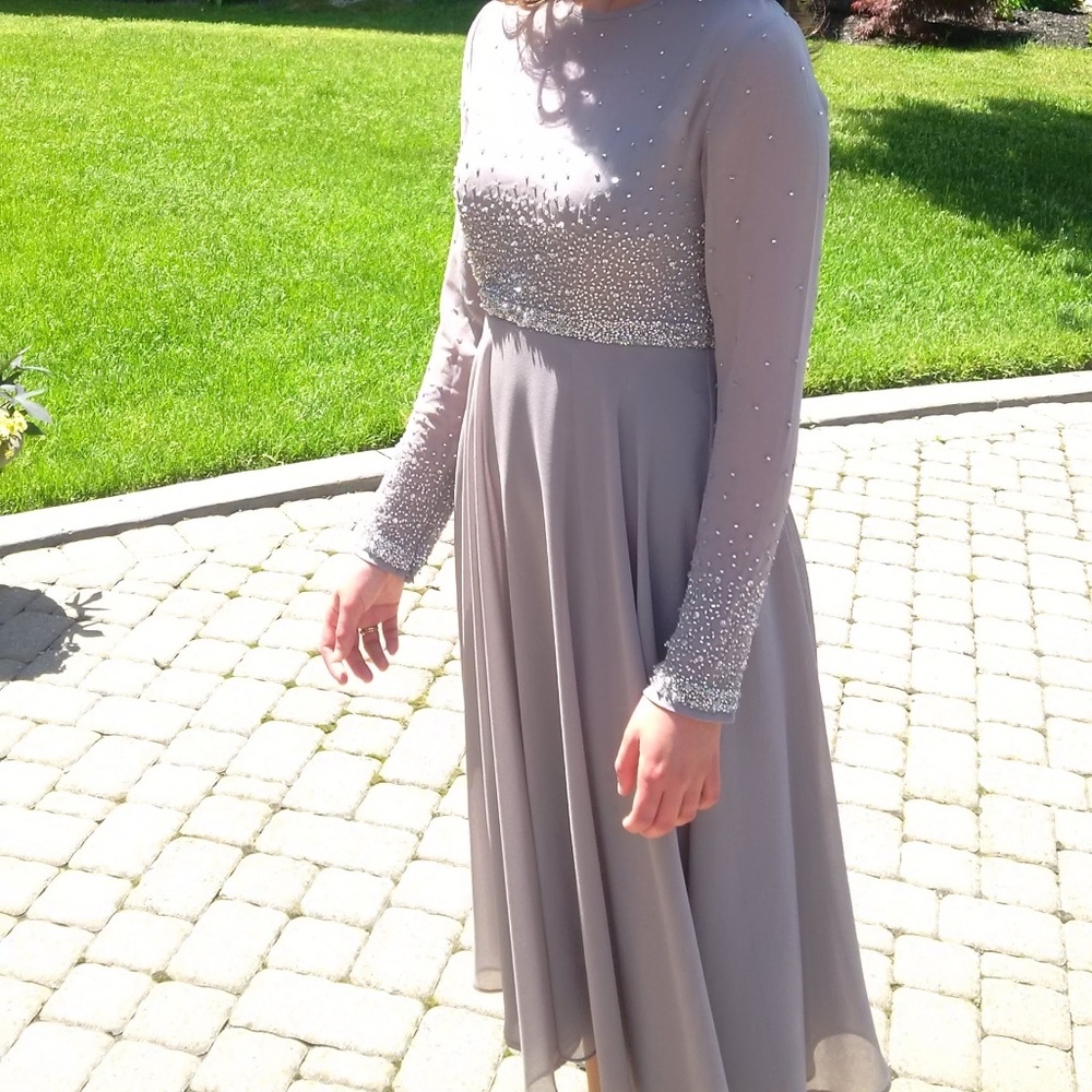 Asos Embellished Midi Dress - Grey